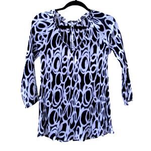 Milano Blouse Womens Small Black White 3/4 Sleeves V-Neck New MSRP $66